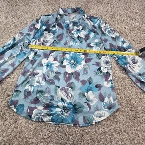 Vintage Carmelton Floral Blouse Blue Purple Made in USA Retro Grandma Core